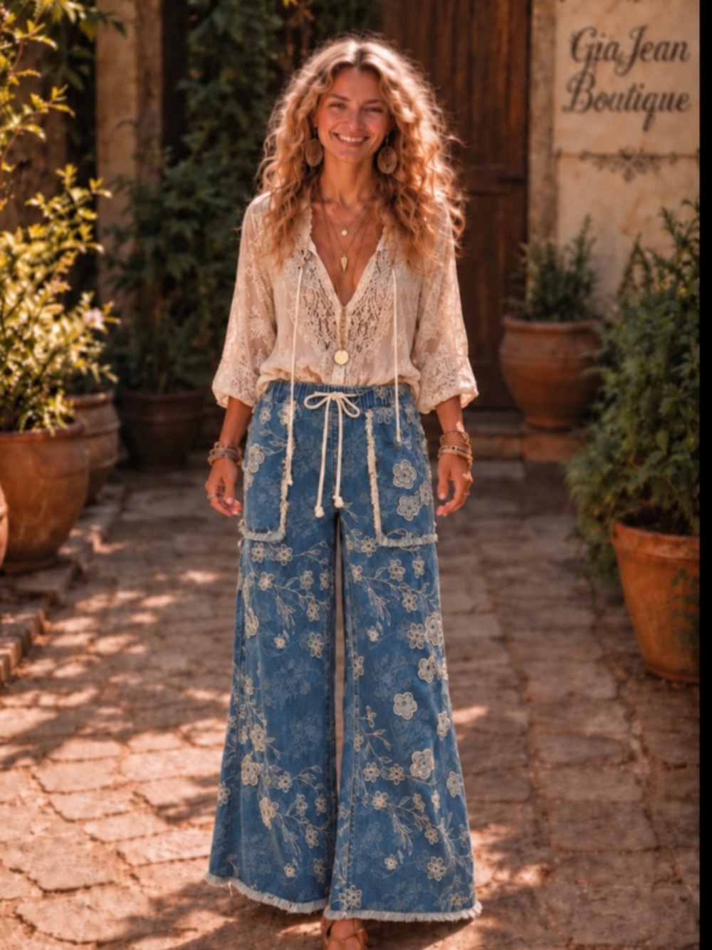 ❤️ OLI & HALI “ Alexandria “OLI AND HALI FLORAL PATCH EMBROIDERED DENIM PANTS 35